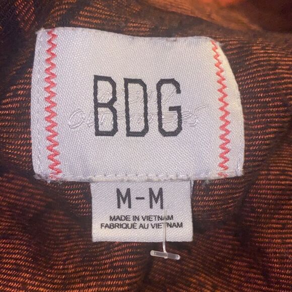 BDG Urban Outfitter Karl Slouchy Orange Black Plaid Patchwork Button Up Shirt M - Picture 5 of 6